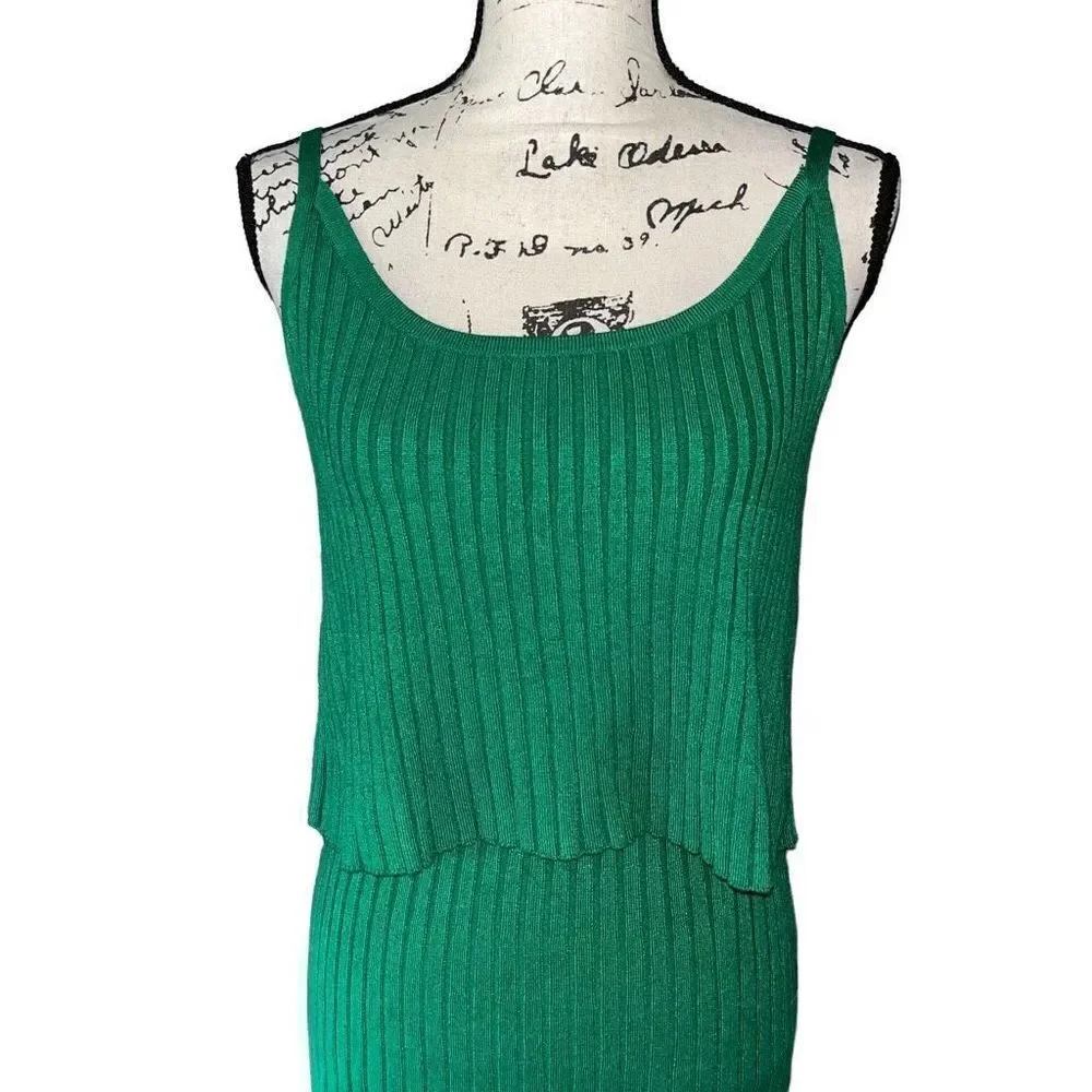 Scoop‎ NYC green 2-piece tank sweater & skirt set small 4-6